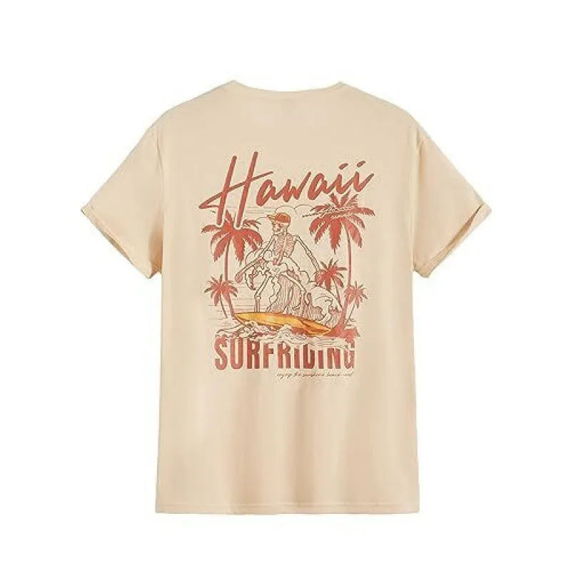 Men's grey printed streetwear short-sleeved sports T-shirt on a hanger.