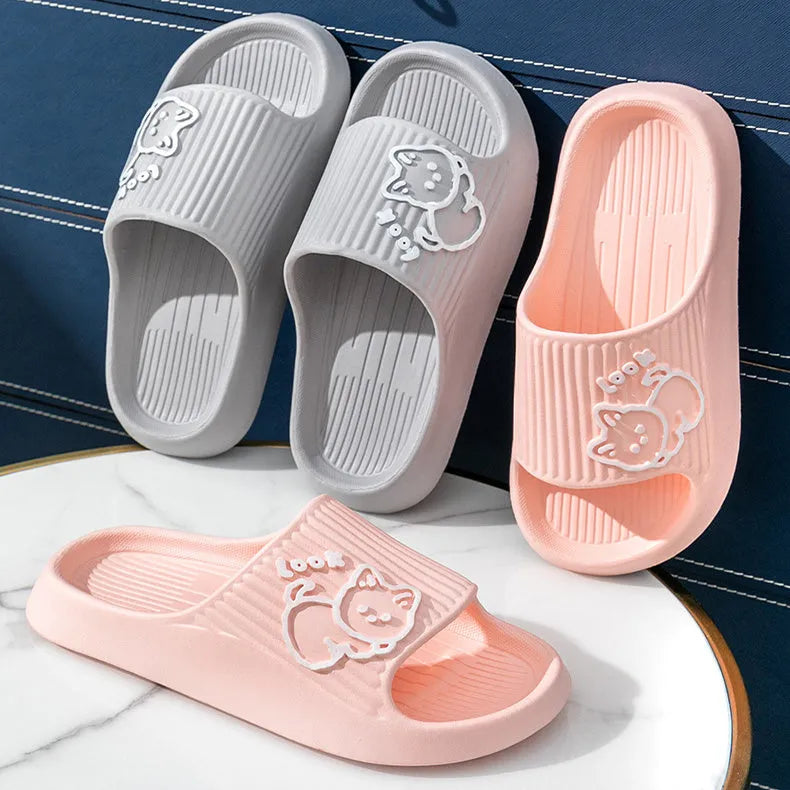 Cat design platform slippers made from soft EVA material with thick non-slip soles