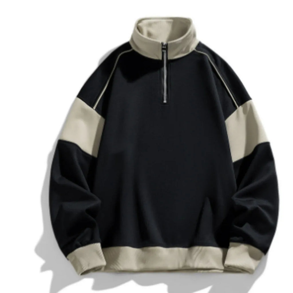 Men's white rabbit fur corduroy hooded pullover sweater with drop shoulders and loose lapels