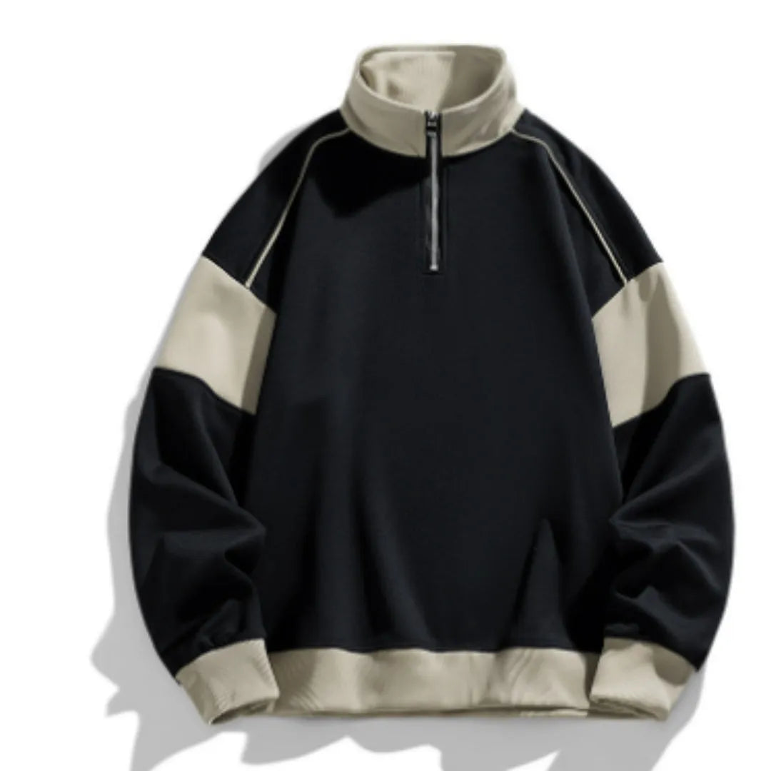 Men's white rabbit fur corduroy hooded pullover sweater with drop shoulders and loose lapels
