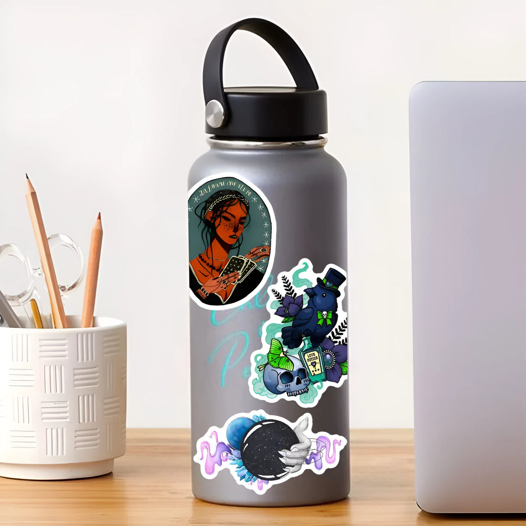 50 PVC waterproof glossy stickers in 3-8 cm sizes for laptops and smooth surfaces