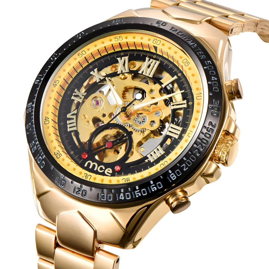 MCE men's explosion-proof mechanical watch with stainless steel case and black dial