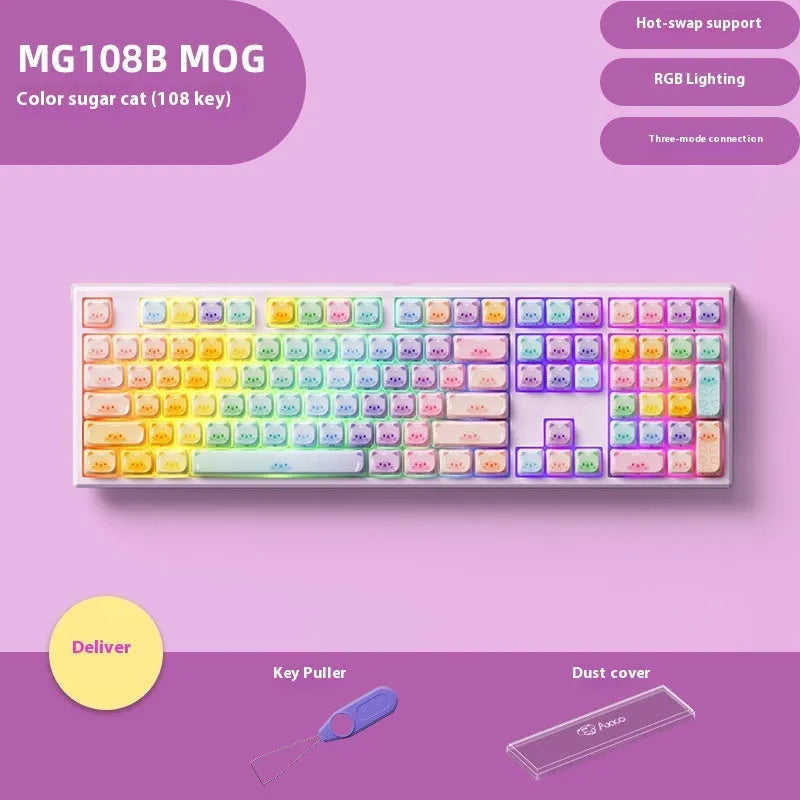 Coloured sugar cat mechanical keyboard with Bluetooth connectivity and Kailh piano switches