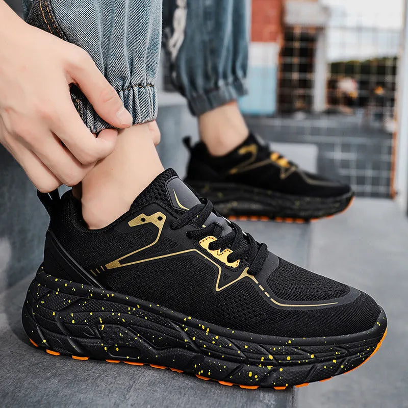 White cushioned long-distance running shoes with breathable mesh upper and thick rubber sole