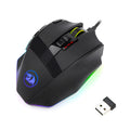 Black Redragon M801P wireless dual-mode gaming mouse with multiple side buttons on a grey surface.