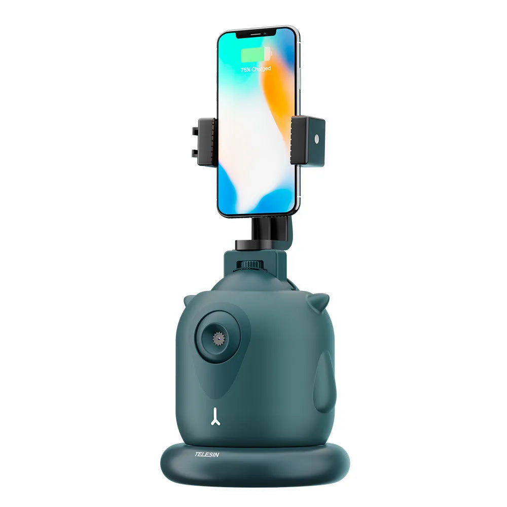 Dark green intelligent follow-up gimbal with 360 degree rotation and AI face recognition technology