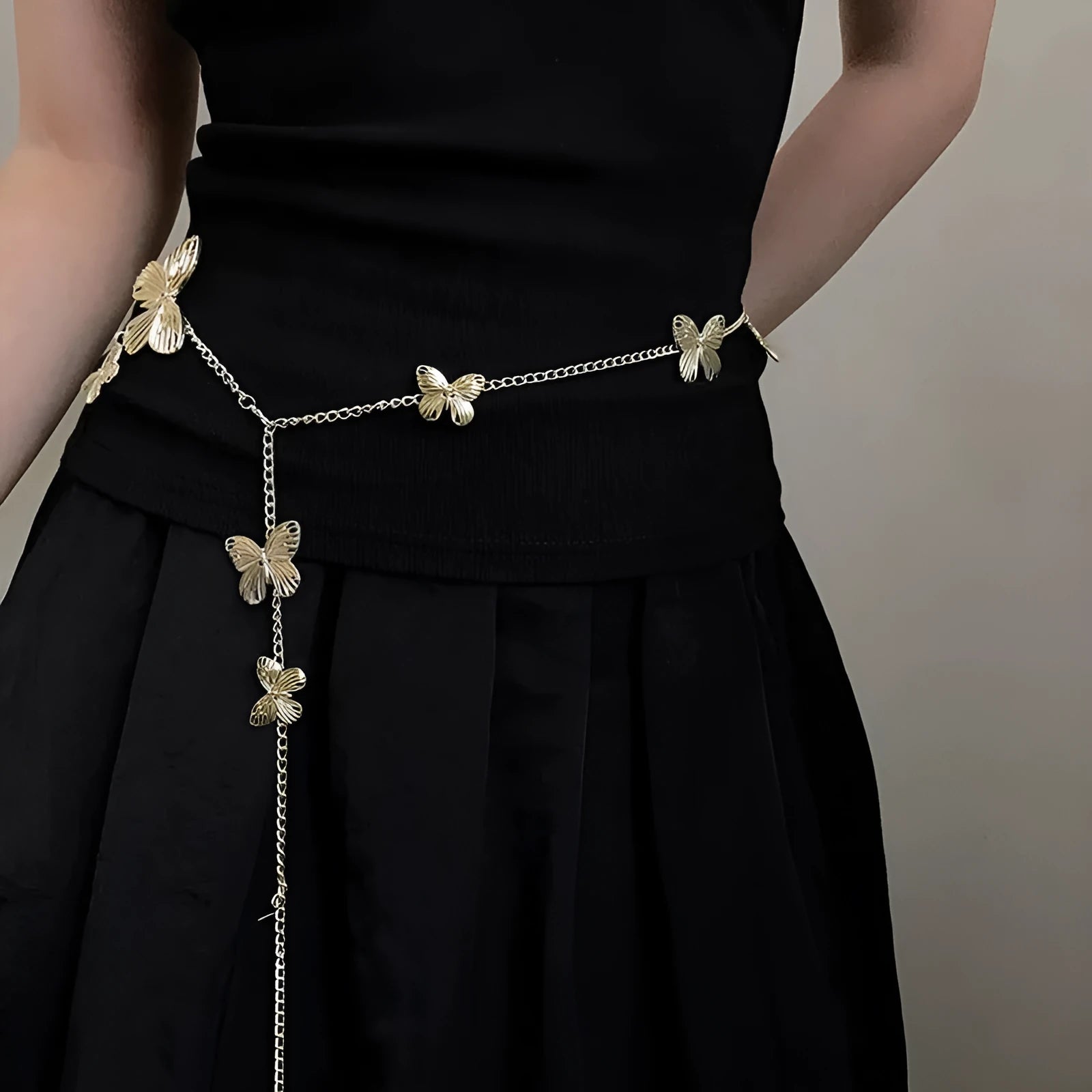 Golden butterfly waist chain alloy accessory 104cm length silver or gold colour retro design