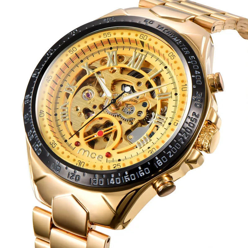 MCE men's explosion-proof mechanical watch with stainless steel case and black dial