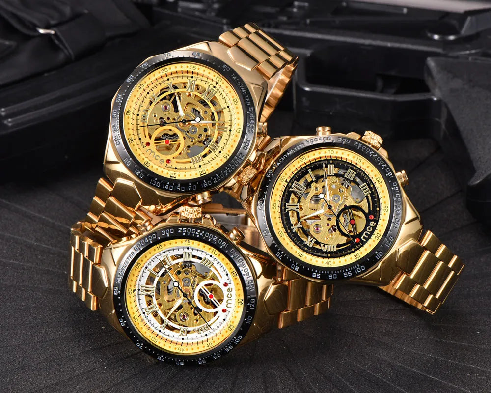 MCE men's explosion-proof mechanical watch with stainless steel case and black dial