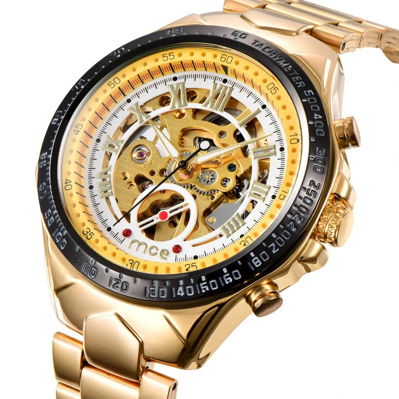 MCE men's explosion-proof mechanical watch with stainless steel case and black dial
