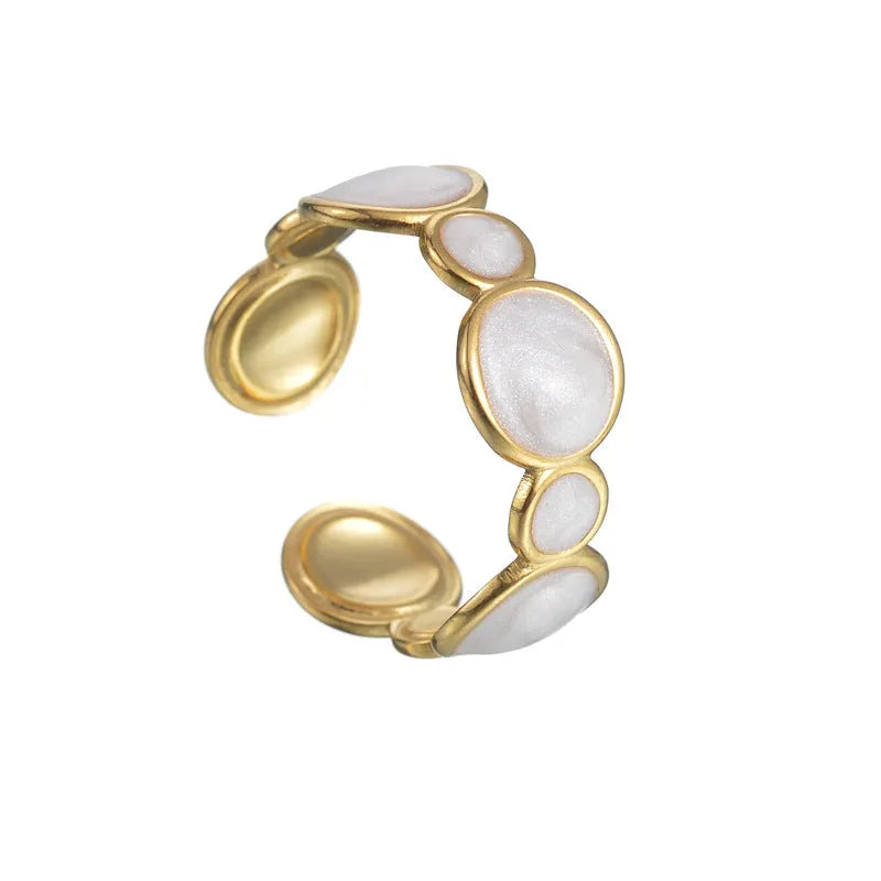 Geometric adjustable stainless steel ring for women with electroplated silver finish