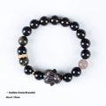 Handmade lying rabbit charm obsidian bracelet in Jin Yaoshi with gray agate details, national style unisex jewellery.
