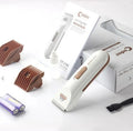 White cordless electric pet hair clipper with ceramic blade for dog and cat grooming.