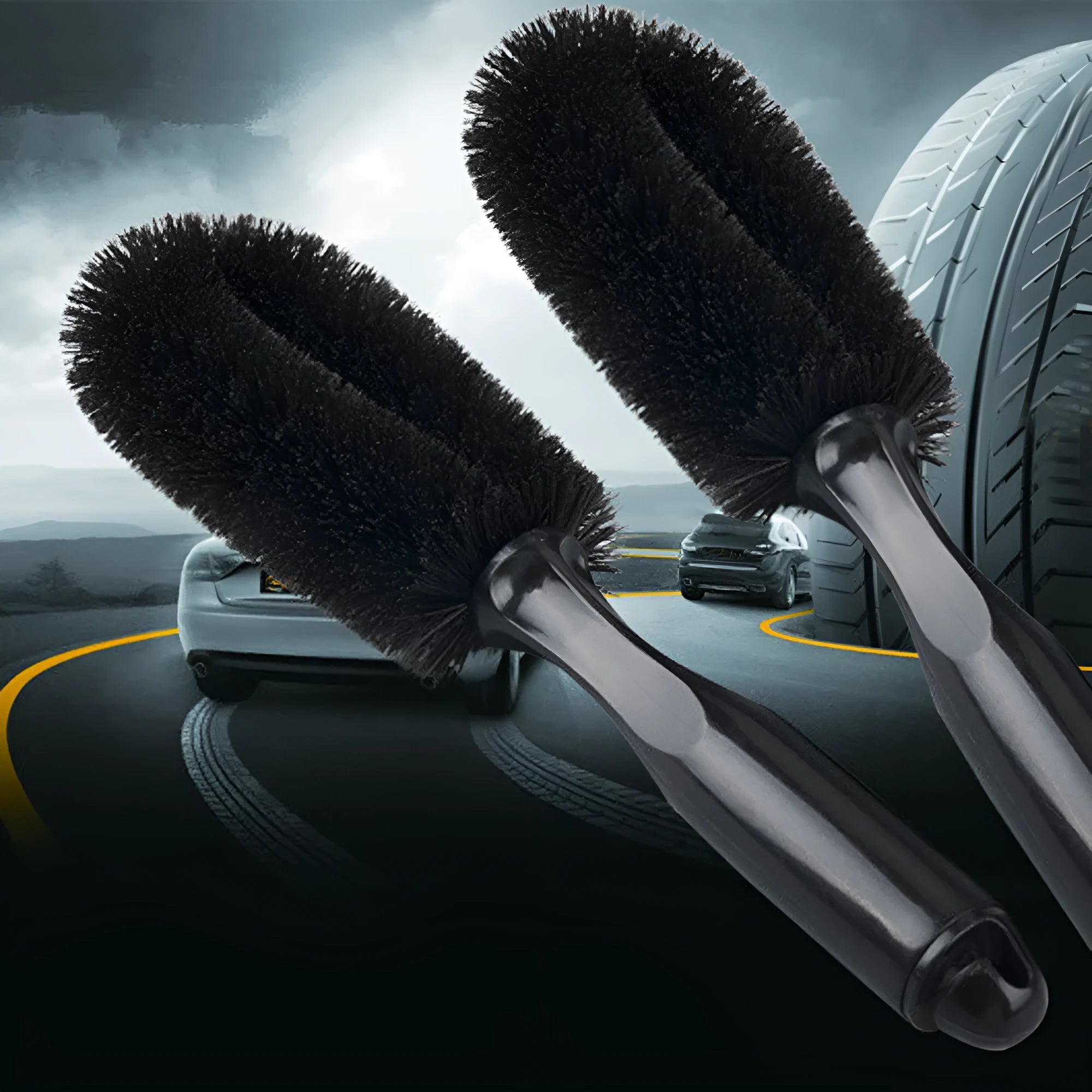 27cm car wheel brush with PP handle and dense bristles for hub cleaning, available in black or grey