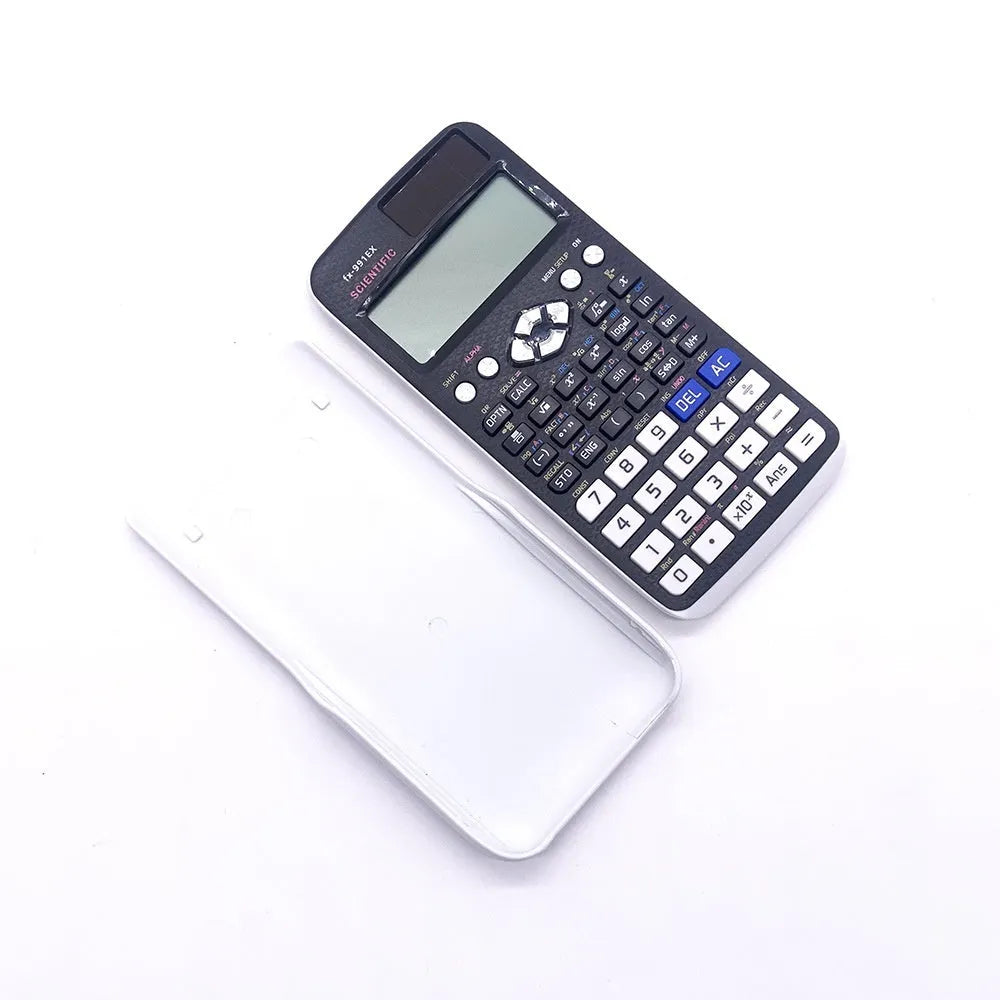 991EX multi-functional scientific calculator in black, blue, or pink with solar panel.