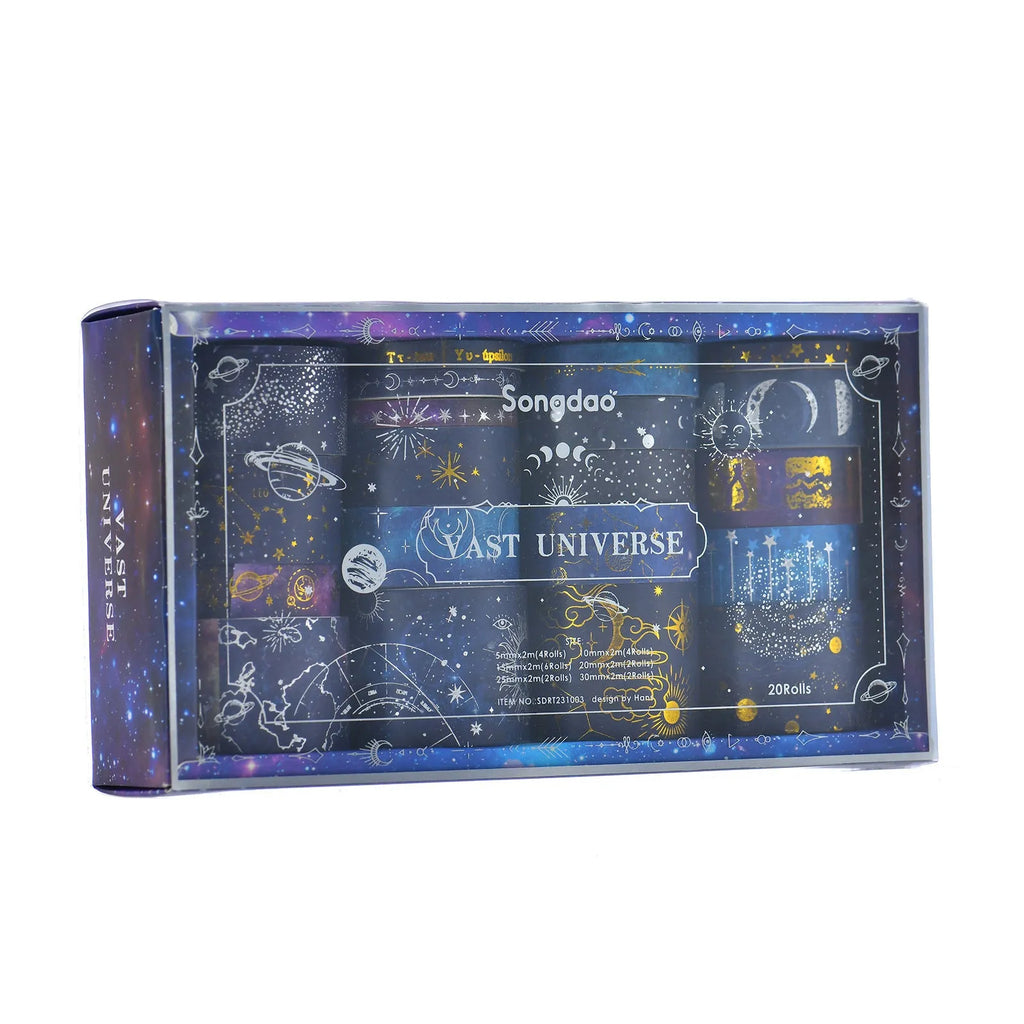 Box of 20 rolls vast starry sky and cartoon Japanese paper adhesive tape with mixed widths