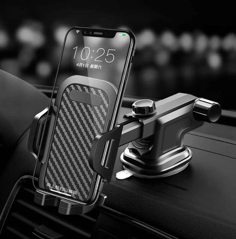 Black car phone holder with suction cup base and adjustable EVA foam cradle for 4.0-7.0 inch mobile phones