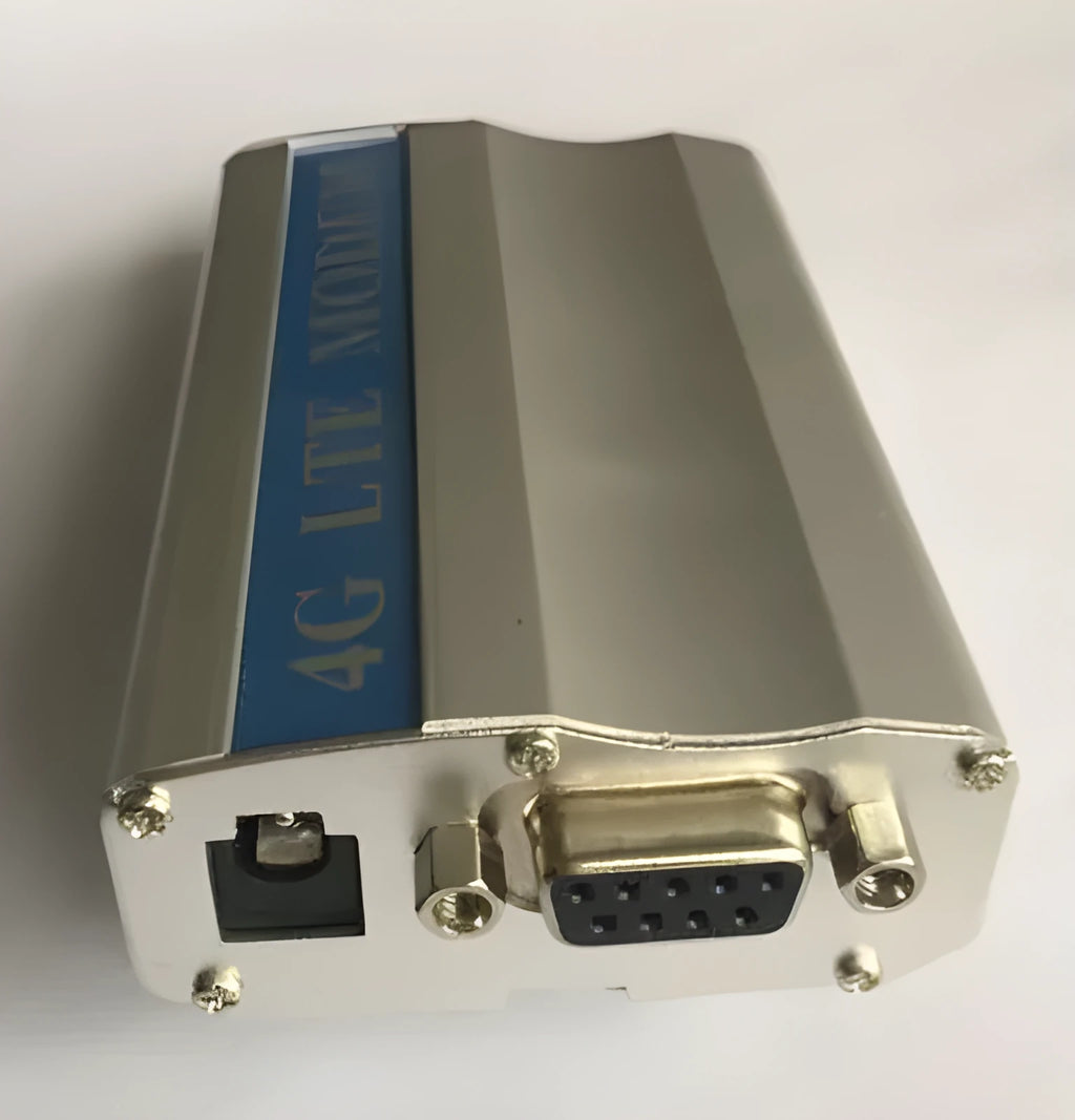 White SIM7600CE 4G LTE module with RS232 and USB ports on a 30x30mm PCB