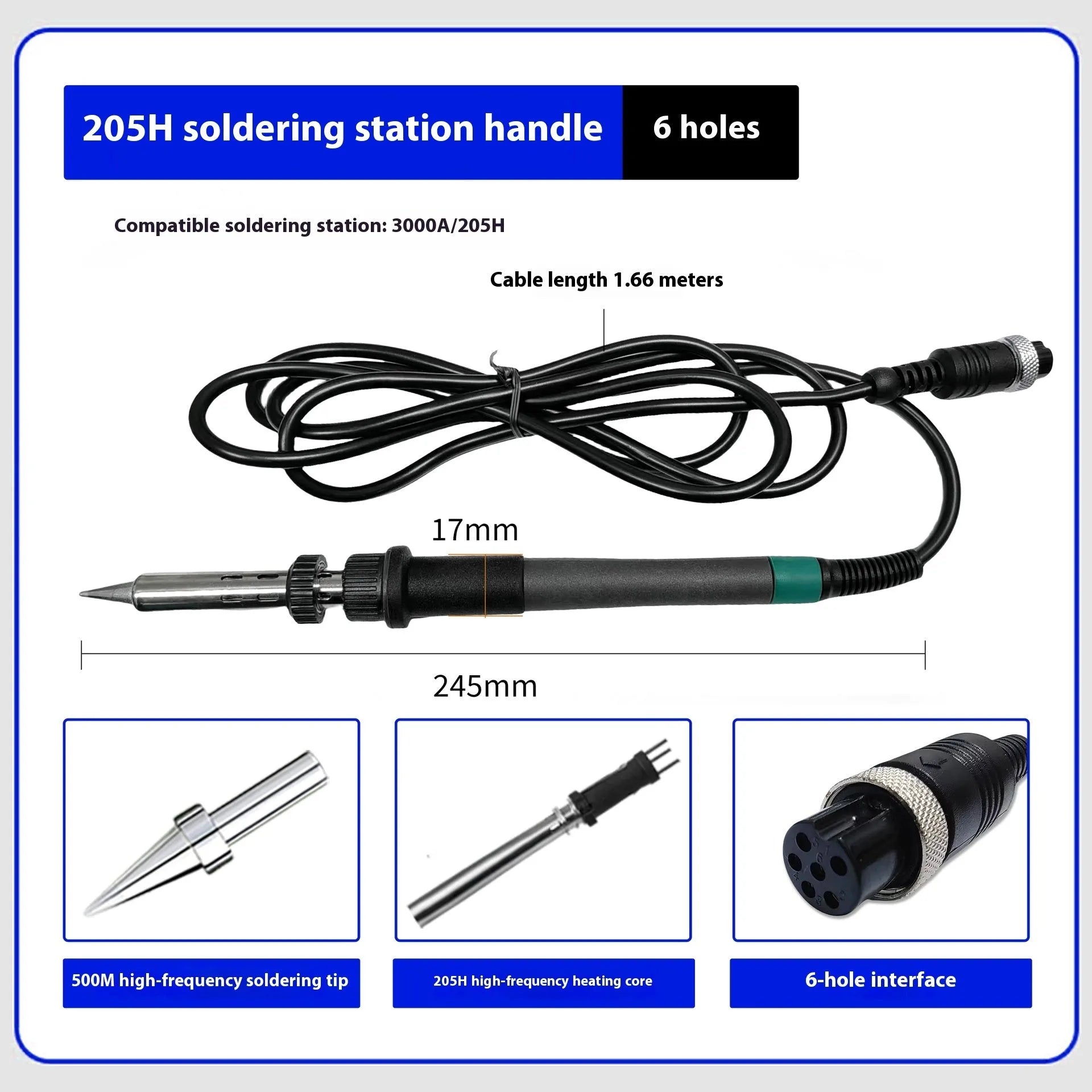 Rubber 5-pin 5-hole soldering iron handle for 60W 220V AC ceramic heating core