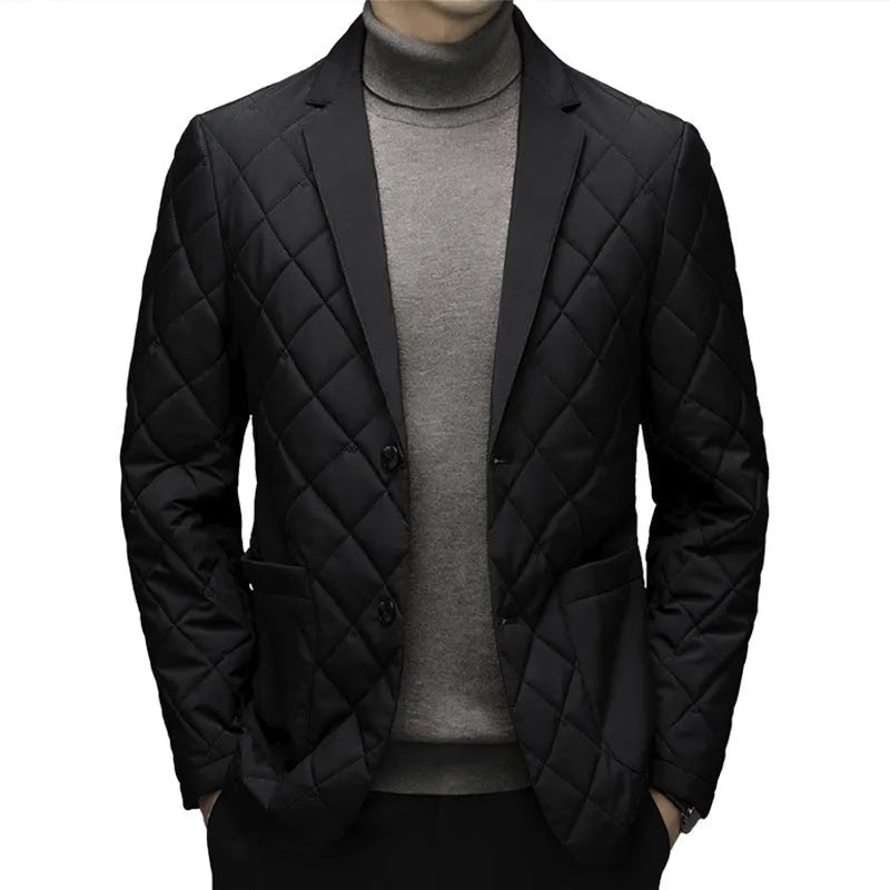 Men's solid-colour winter down jacket with lapel collar and side seam pockets
