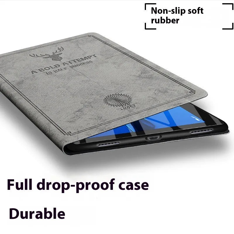 iPad protective clamshell case in TPU leather shown in brown elk colour.