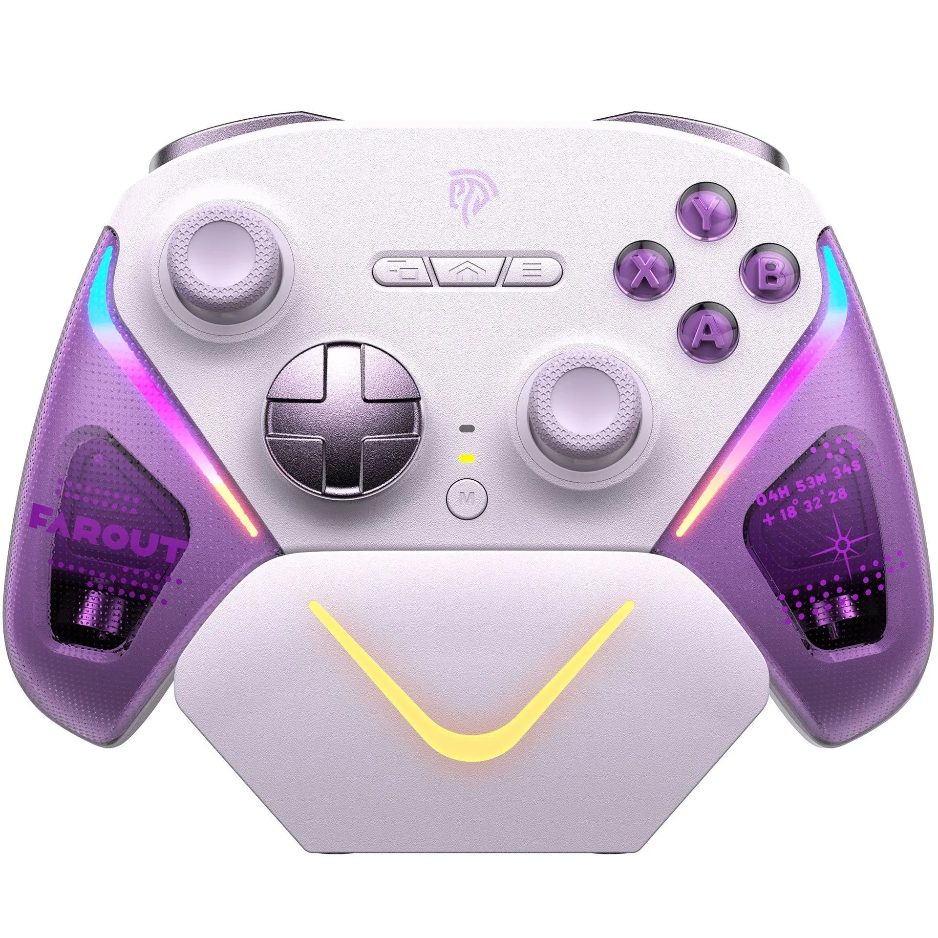 Rocker smart startstop charging base game controller with double-cut trigger body in black green or purple