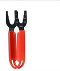 Orange chrome-plated forged steel pipe wrench showing its jaw, on a plain background