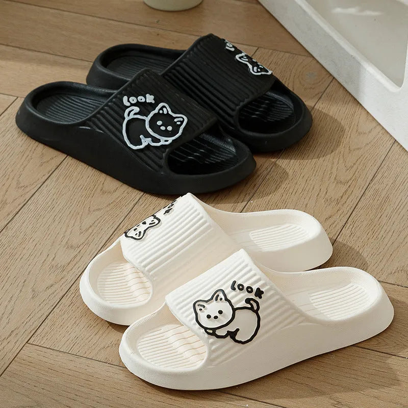 Cat design platform slippers made from soft EVA material with thick non-slip soles