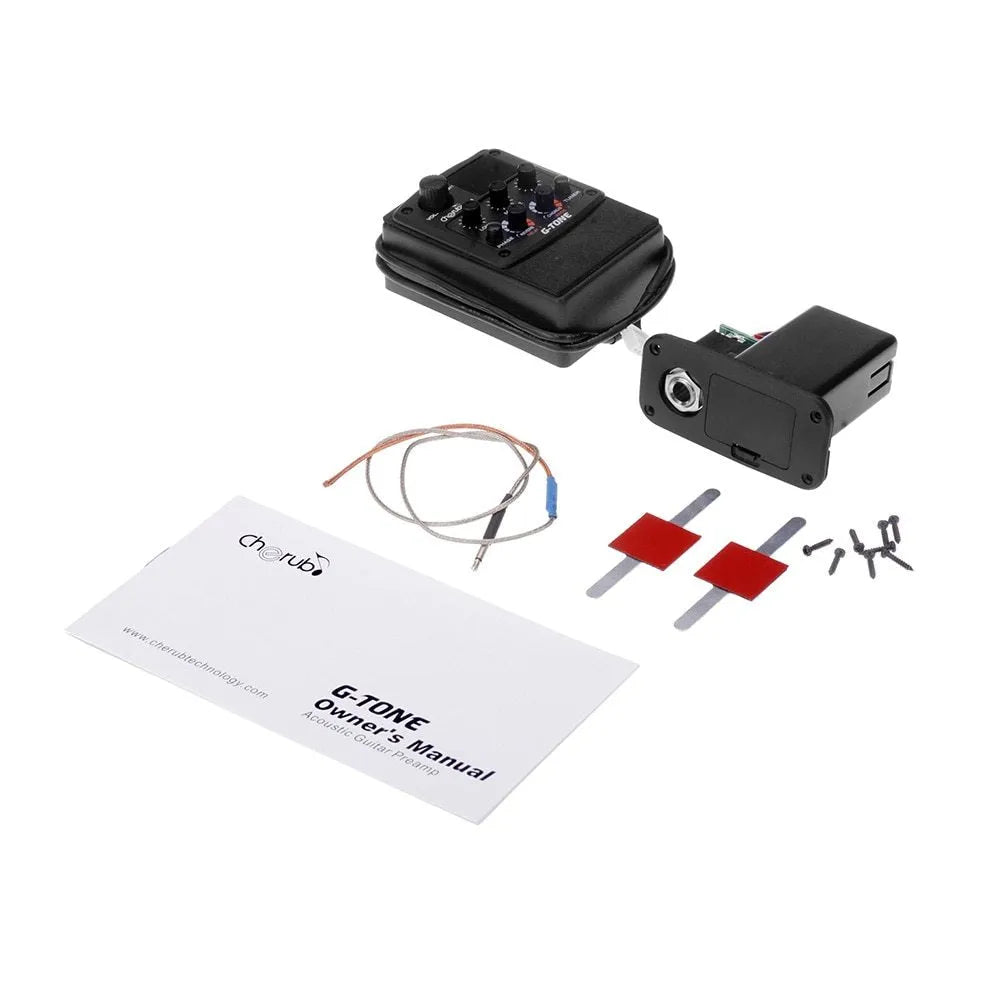 Cherub GT-6 black acoustic guitar EQ pickup unit with controls for effects and equaliser