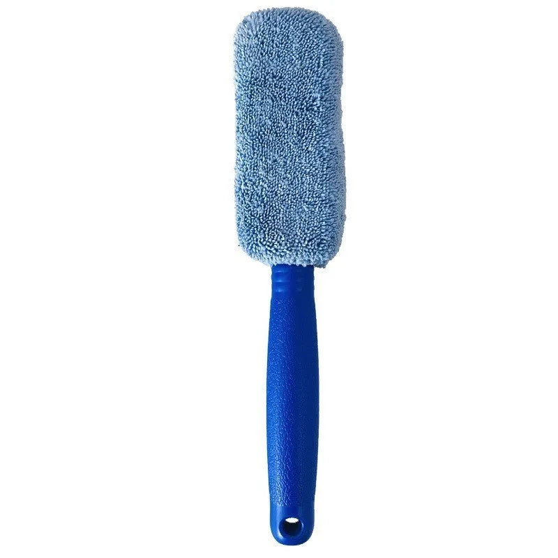 29cm long handle microfiber car tire brush in blue colour for wheel cleaning