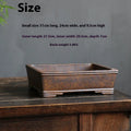 Rectangular purple sand bonsai pot with firewood burning finish, shown in large and small size options.
