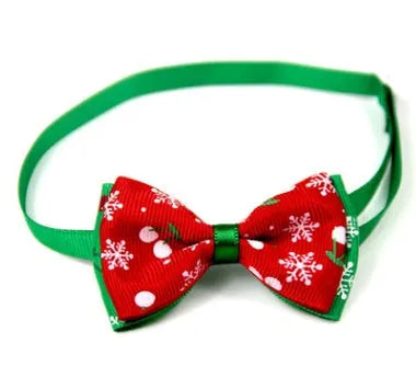Handmade ribbon dog bow tie in nine colours with adjustable 20-26cm neck loop on a small dog