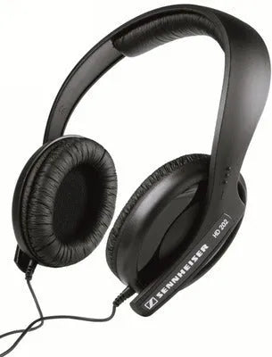 Black head mounted monitor headphones with microphone and 3.5mm plug