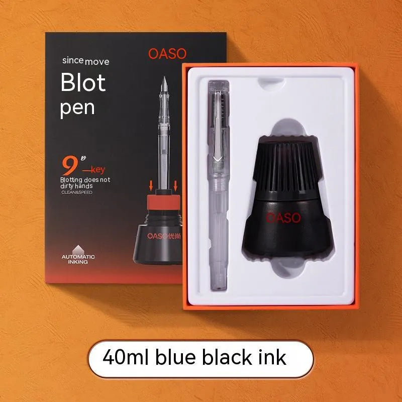 Student automatic suction fountain pen set with ink feeder and carry case, showing 0.5mm and 0.38mm nib options