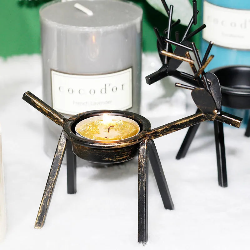Iron Christmas deer candlestick holder with elk bracket design for festive decoration