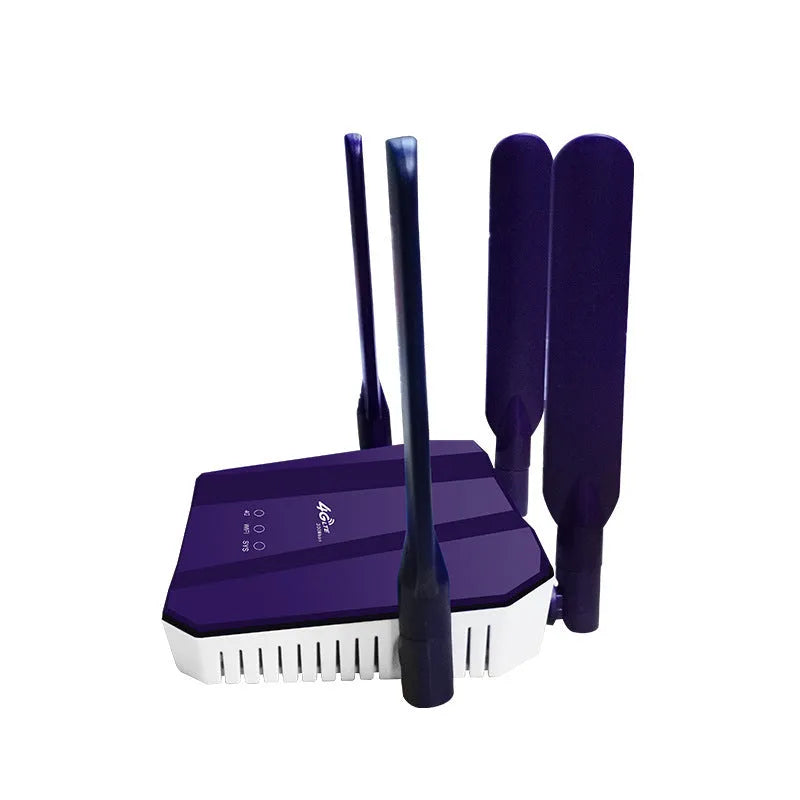 Blue 4G wireless and wired dual-mode router with four external antennas