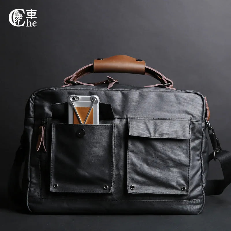 Dpark single shoulder sling laptop bag in black, open showing padded interior for a 15-inch laptop.