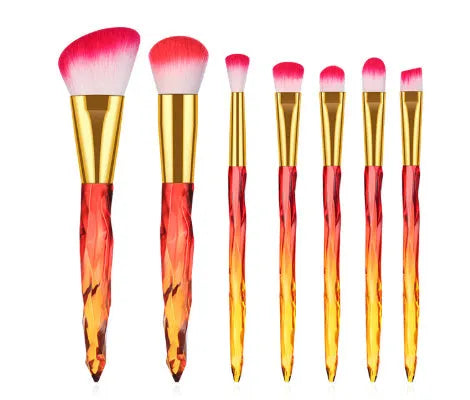 10 crystal handle foundation brushes with artificial fibre bristles in black blue red yellow colours