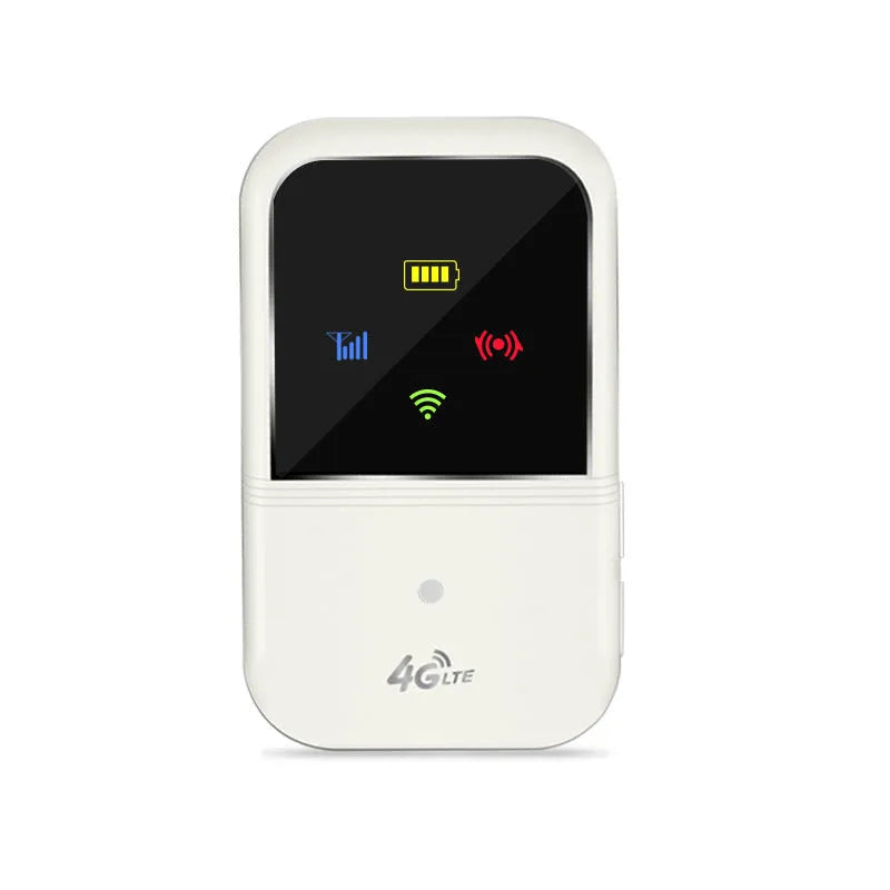 White 4G LTE car router with USB cable, compact 10.8 cm size, on a table surface