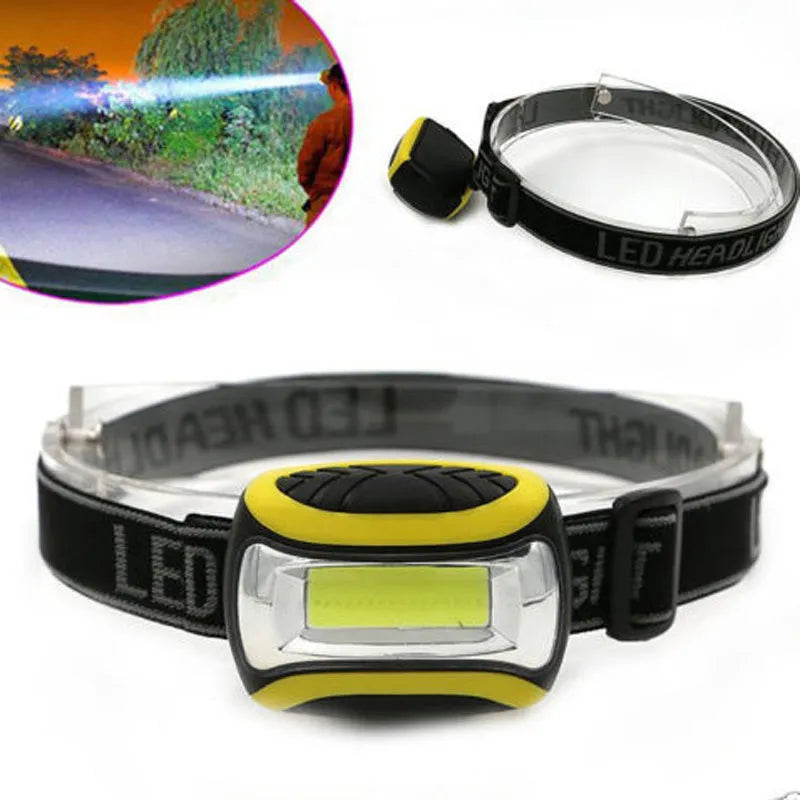 Yellow plastic three-speed adjustable COB LED headlamp or head torch