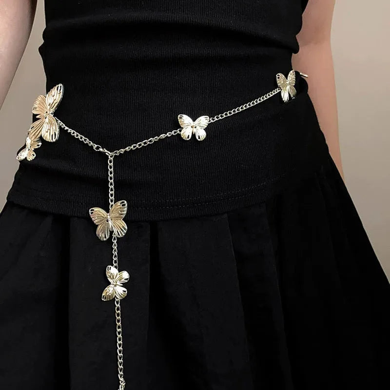 Golden butterfly waist chain alloy accessory 104cm length silver or gold colour retro design
