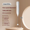 Electric mini mixer milk frother with 304 stainless steel attachment and three-speed control in beige