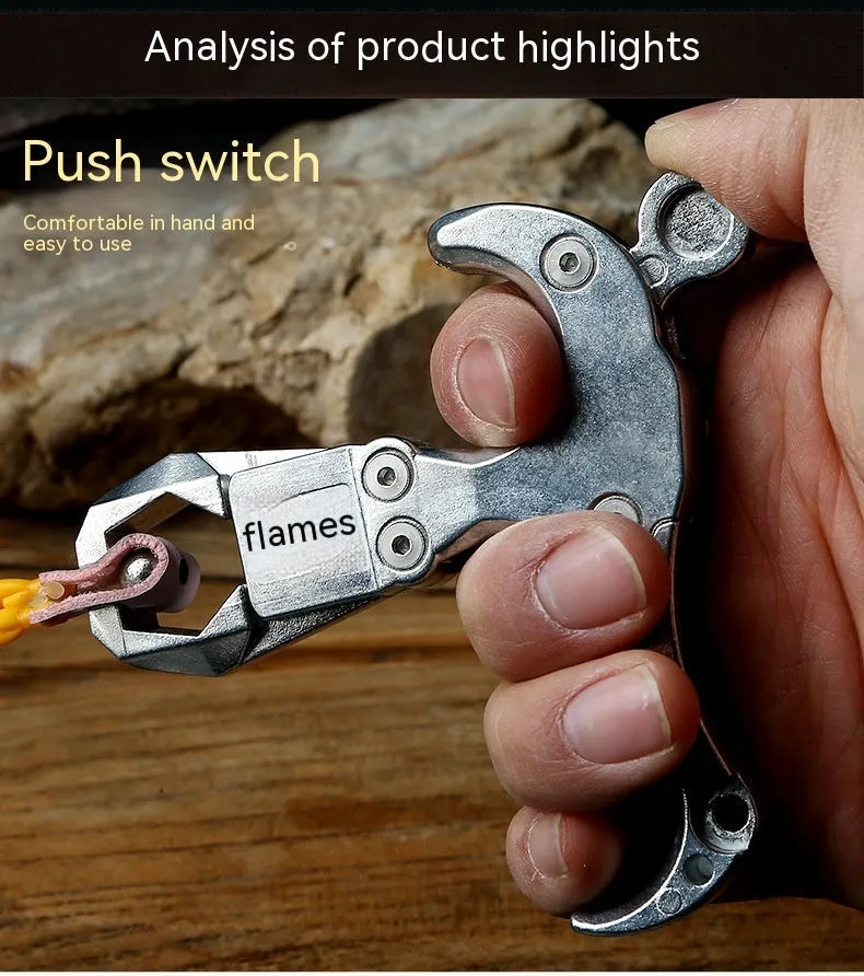 Zinc alloy archery release aid with a two-axis harpoon clip and adjustable fitting.