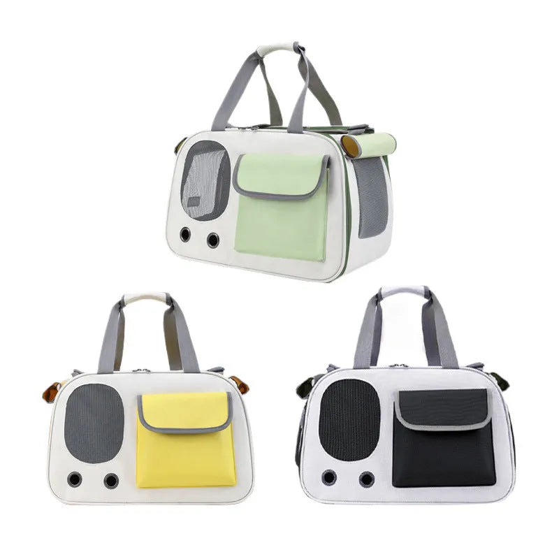 Large foldable canvas pet bag for dogs and cats in black colour with shoulder strap.