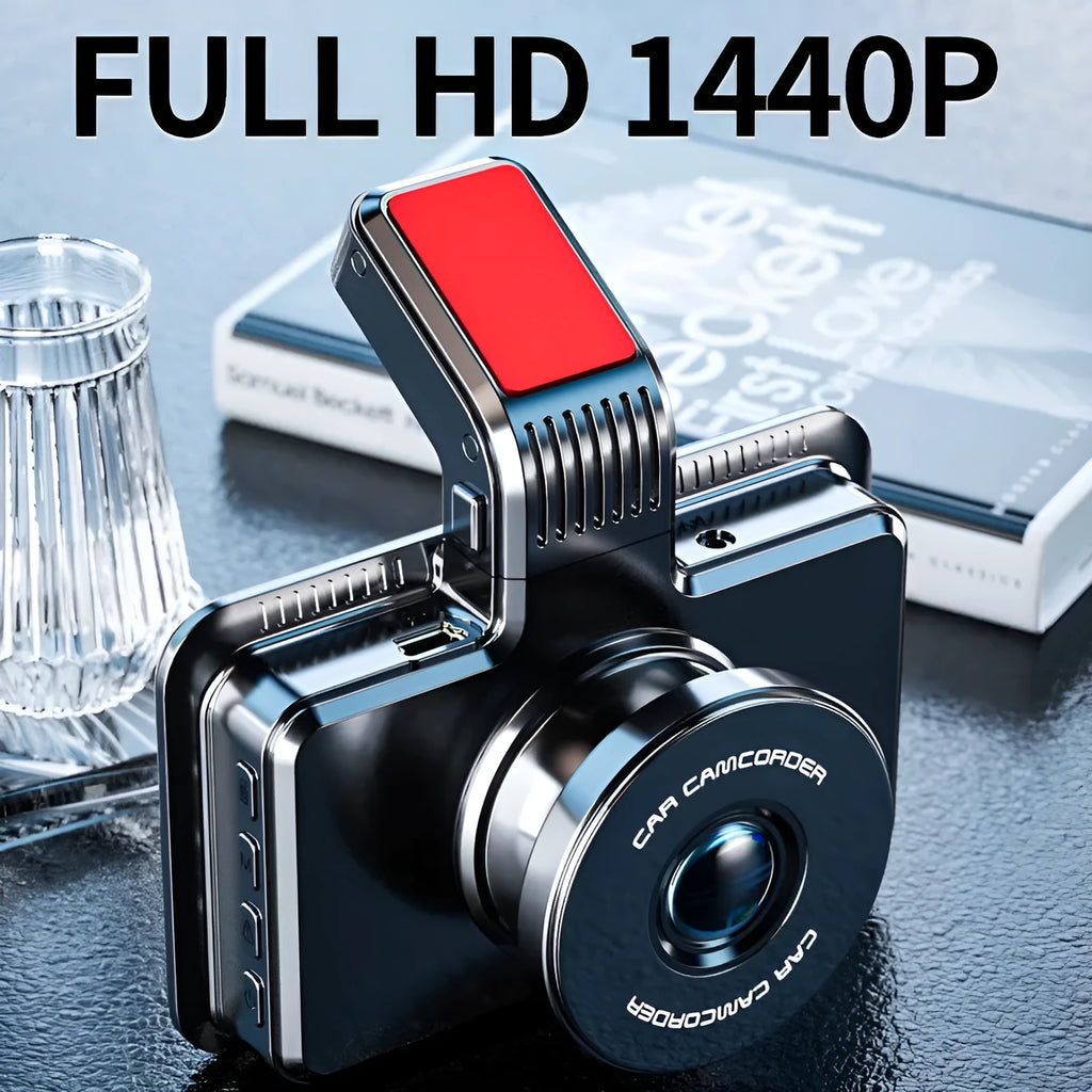 Car dashboard camera with 3-inch screen showing dual lens recording system for front and rear video capture