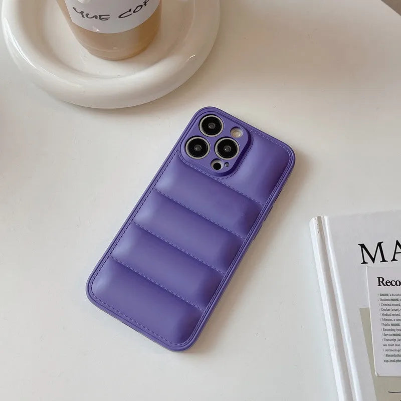 Solid colour down jacket texture TPU phone case for iPhone, shockproof back cover in Dark Night Purple