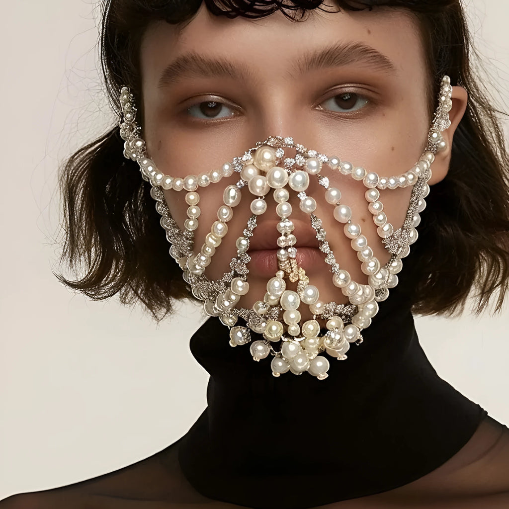 Geometric alloy rhinestone mask in gold or silver with crystal patchwork for festival parties