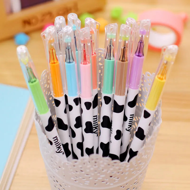 Cow print design gel pen with 0.38mm tip, pack of 12 assorted colours.