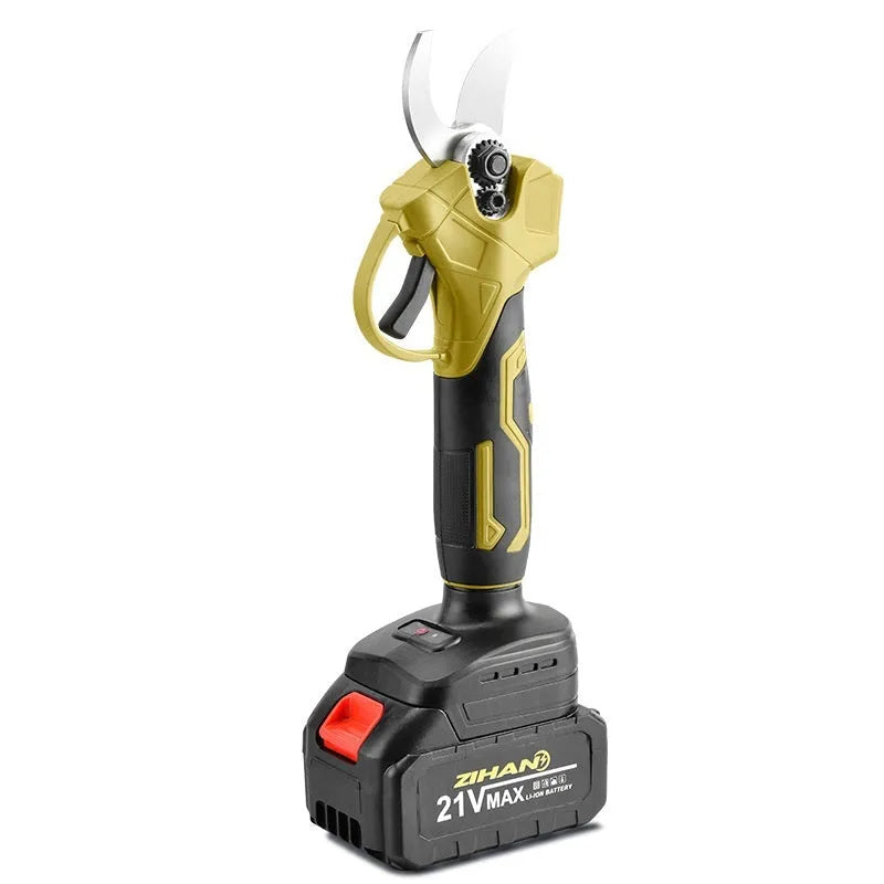 Wireless electric pruning knife with plastic case containing two batteries and charger for garden branch trimming