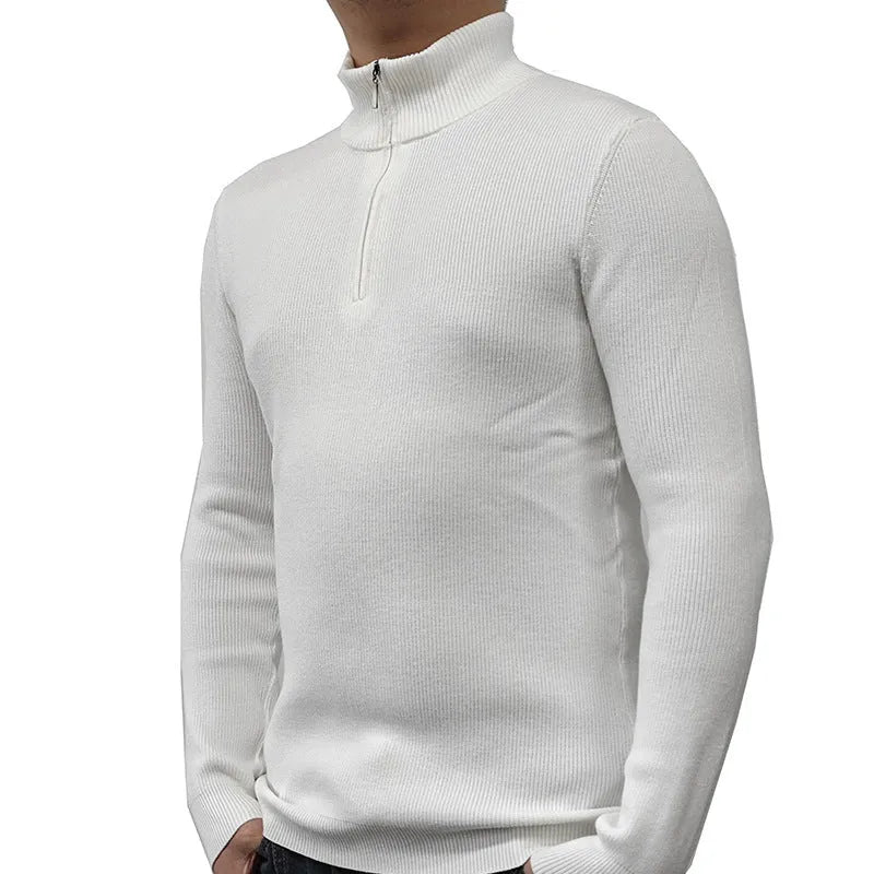 Men's cotton blend half-turtleneck zipper sweater in British-style pullover design